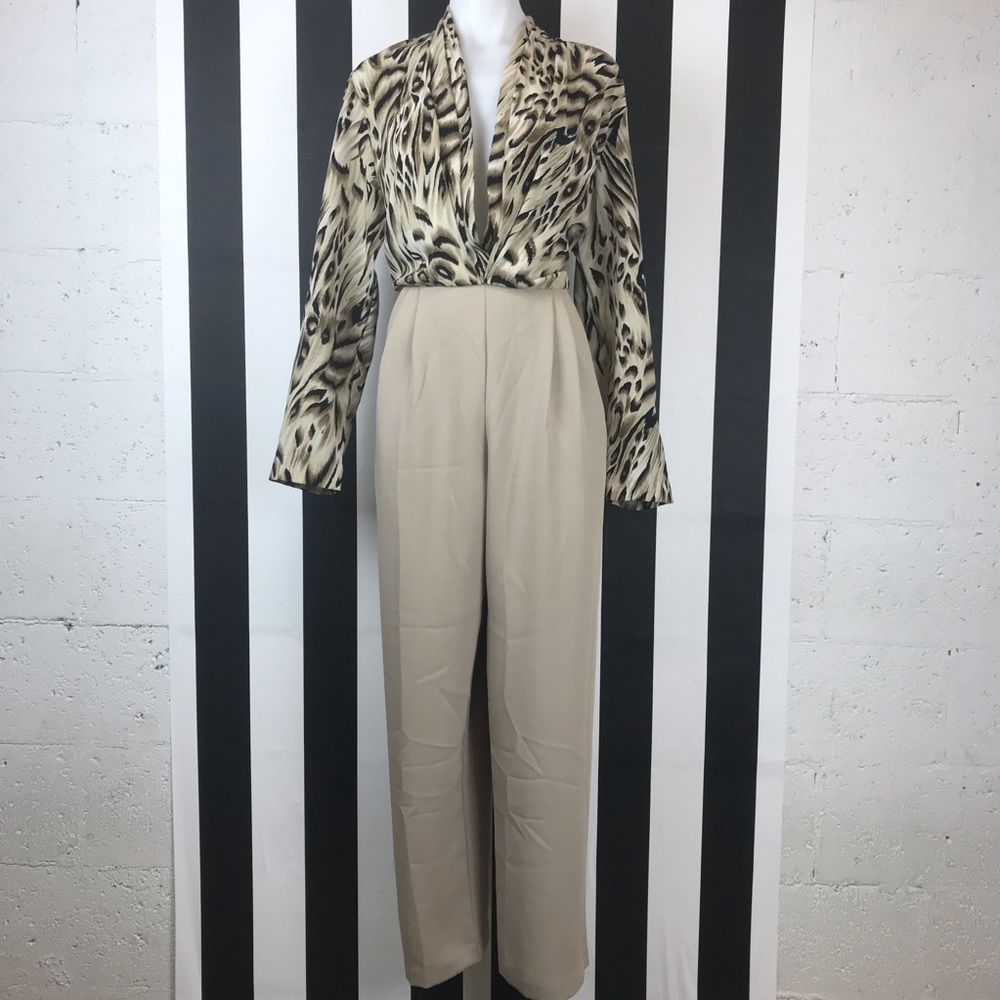 Cache Leopard Long Sleeve Deep V Jumpsuit
